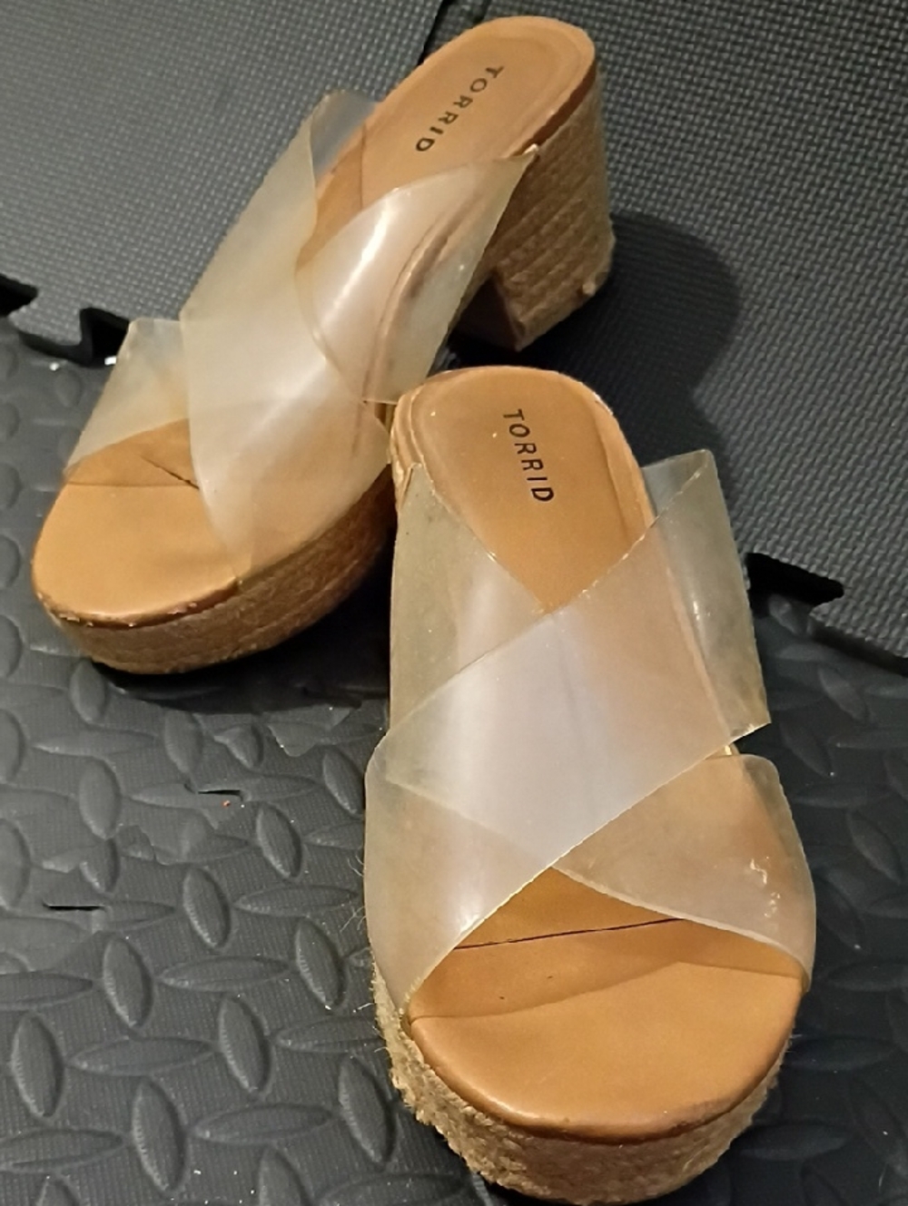 torrid Clear Crisscross Platform Sandal with Tan Footbed